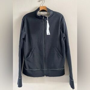 NWT FLUXUS Men’s Black Cream Cotton Jersey Minimalist Bomber Jacket Size MEDIUM